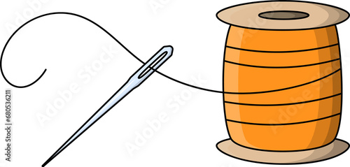 Needle and thread on spool. Sewing equipment