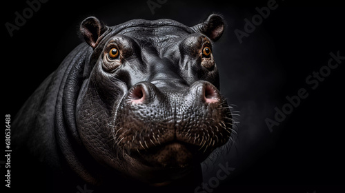 Portrait of a Hippo on a black background