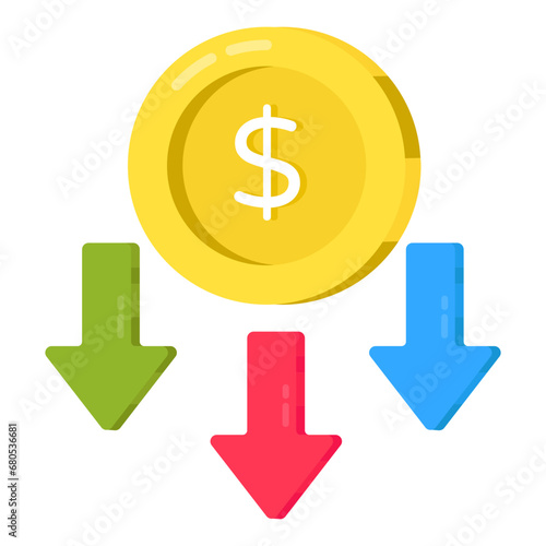An icon design of dollar rate decrease 


