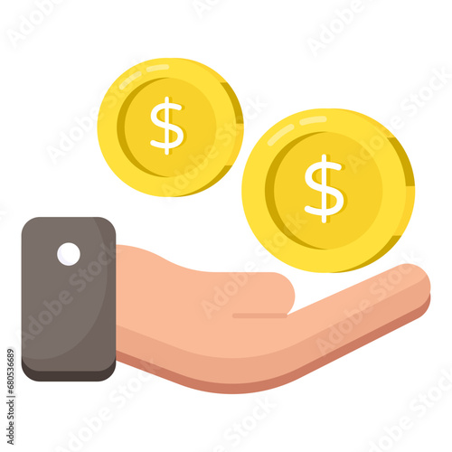 Dollar coins on hand, concept of money care

