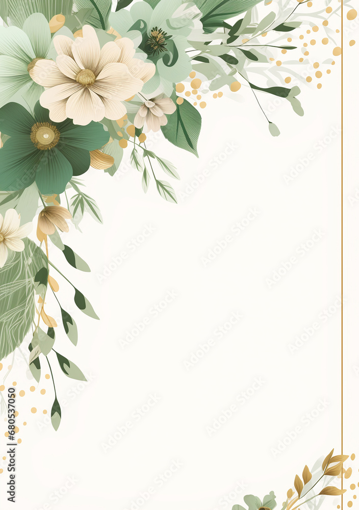 Obraz premium green invitation card, Elegant floral wedding card, wedding floral background