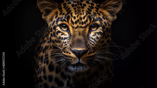 Portrait of a Leopard on a black background