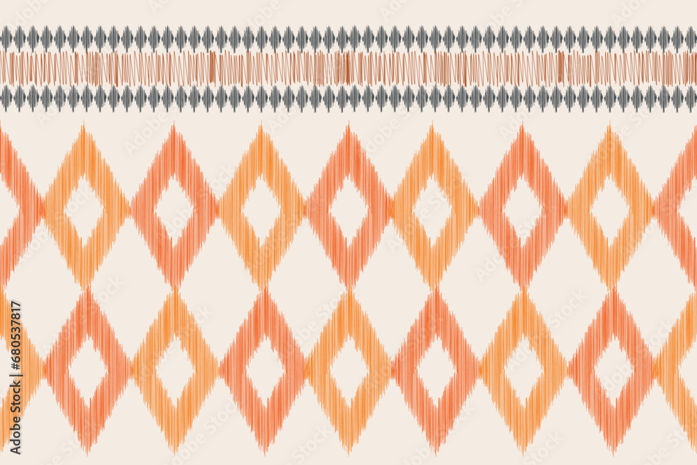 Ethnic Ikat fabric pattern geometric style.African Ikat embroidery Ethnic oriental pattern brown cream background. Abstract,vector,illustration.Texture,clothing,frame,decoration,carpet,motif.