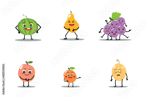 cute fruits - emoticon faces smiling and sad- set