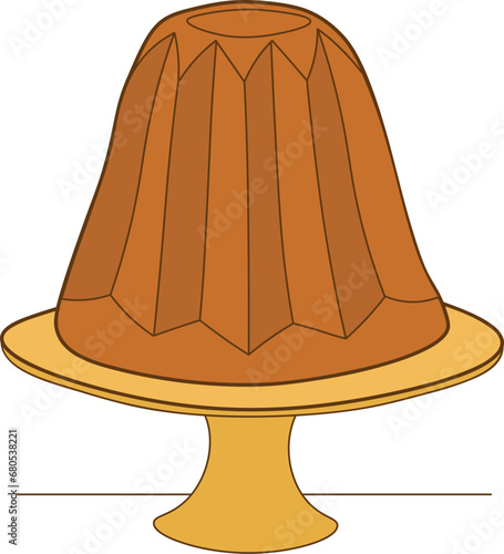 Classic italian pandoro on plate, christmas cake drawing. Colorful vector illustration with outline