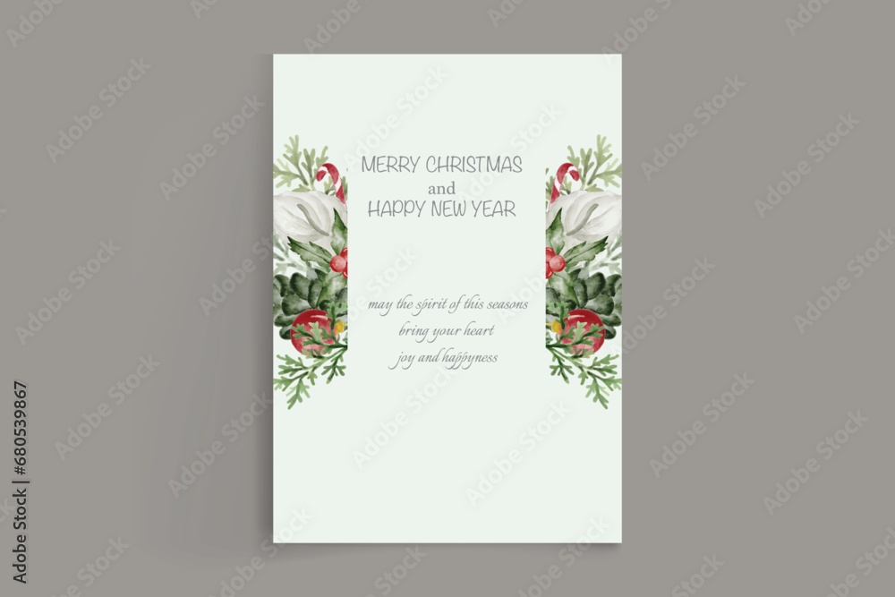 simple elegant watercolor pine leaves christmas card