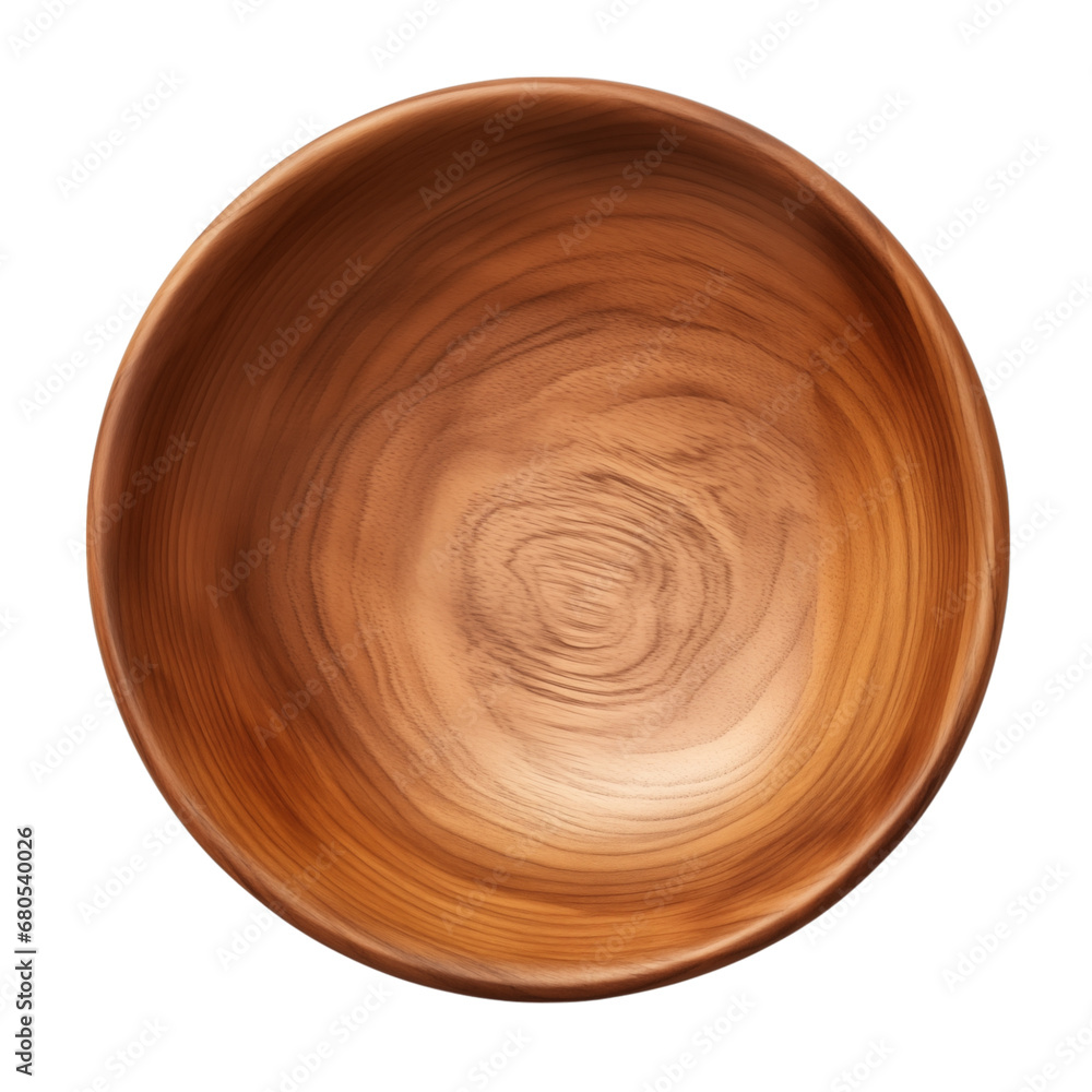 Top view empty wooden bowl isolated transparent, Generative AI Top view empty wooden bowl isolated transparent, Generative AI