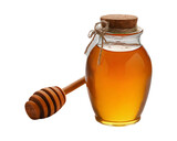 jar of honey with dipper on transparent background 