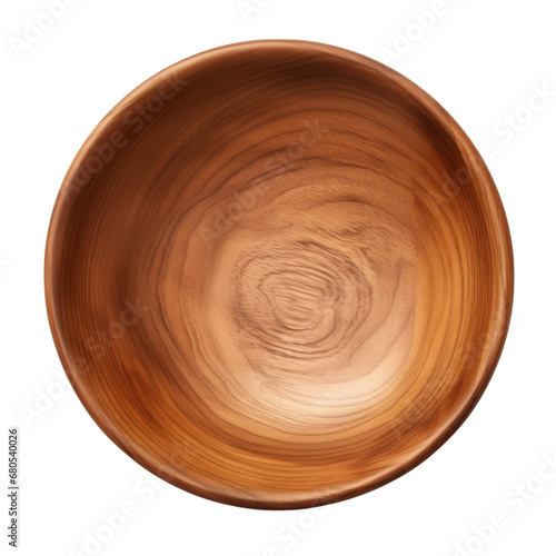 Top view empty wooden bowl isolated transparent, Generative AI