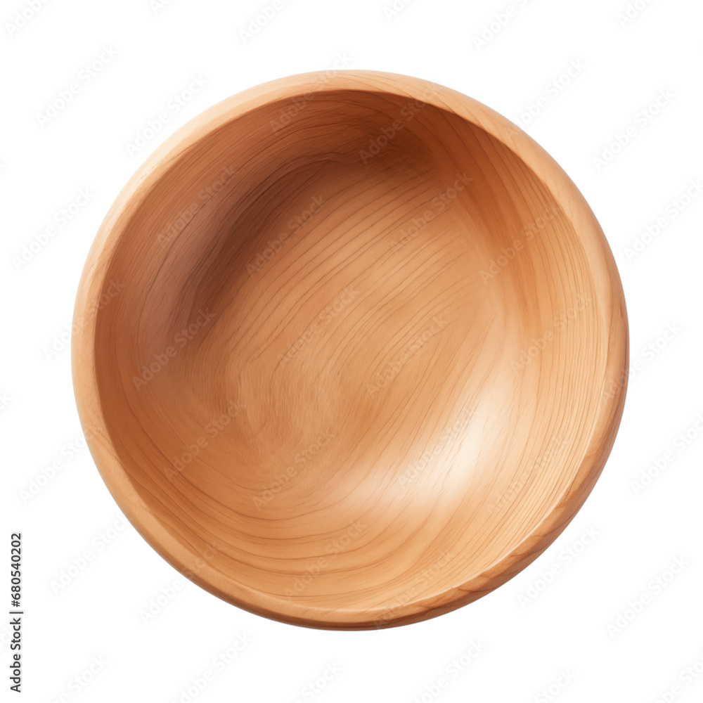 Top view empty wooden bowl isolated transparent, Generative AI Top view empty wooden bowl isolated transparent, Generative AI