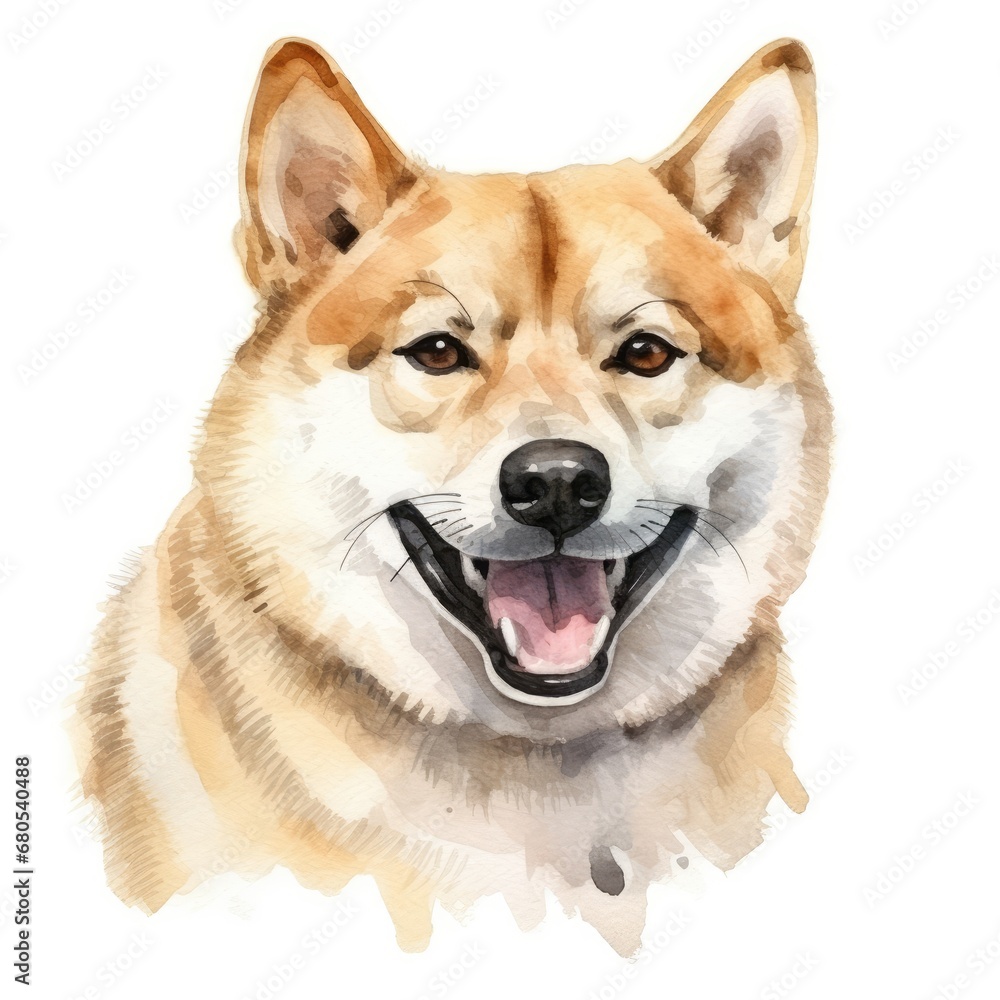Joyful Shiba Inu Watercolor Portrait - Happy Dog Artwork