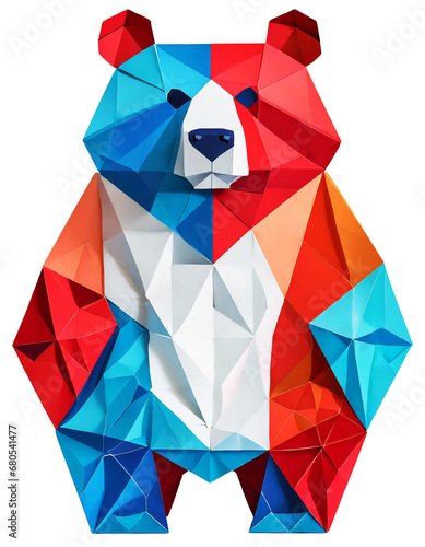 illustrazione di orso realizzato in cartoncini colorati piegati in stile origami, sfondo trasparente photo