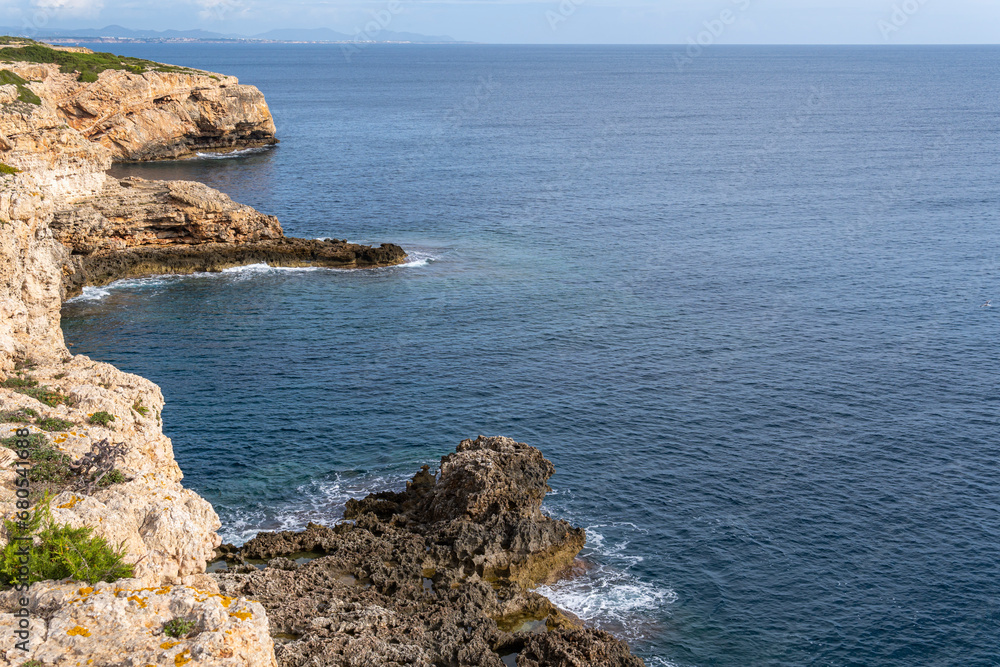 Aerial view of the rocky coast of Mallorca island