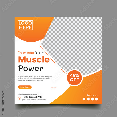 gym, fitness and sports social media post and square flyer post banner template design