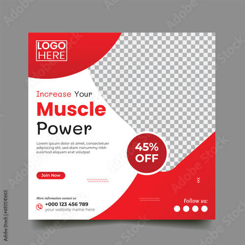 gym, fitness and sports social media post and square flyer post banner template design