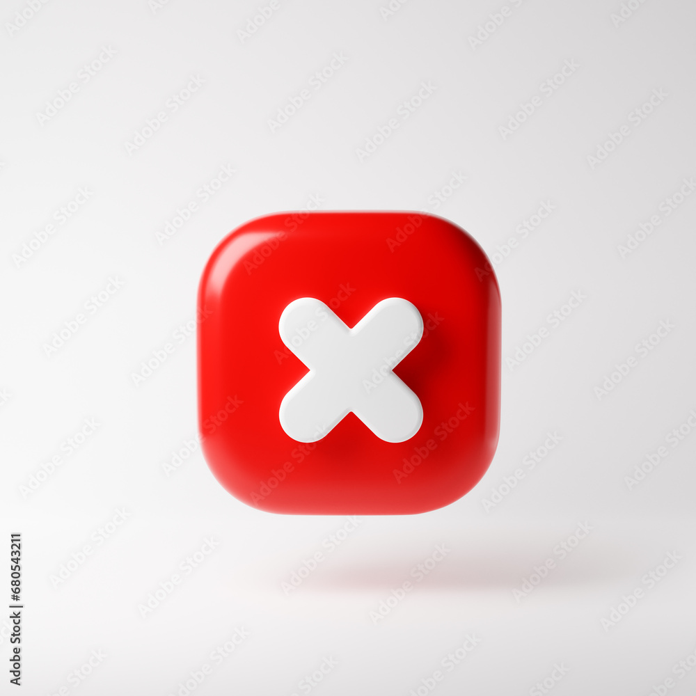 Obraz premium Cancel cross icon isolated over white background. 3D rendering.
