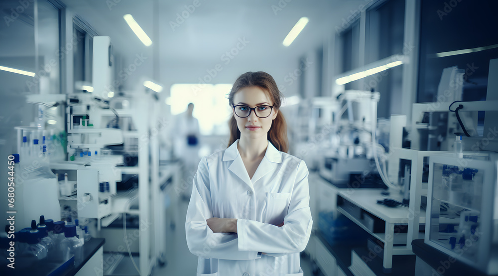 A Woman in Glasses, Engaged in Scientific Work, Radiating Professionalism and Confidence in a Laboratory Setting A Woman in Glasses, Engaged in Scientific Work, Radiating Professionalism and Confidence in a Laboratory Setting
