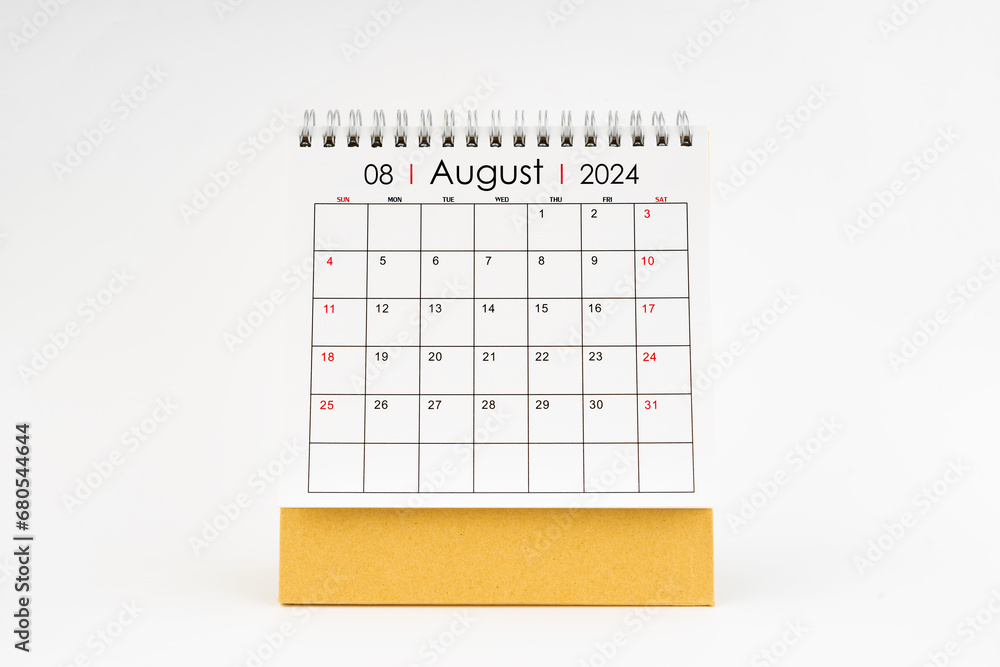 2024 August monthly desk calendar isolated on white. 2024 August monthly desk calendar isolated on white.