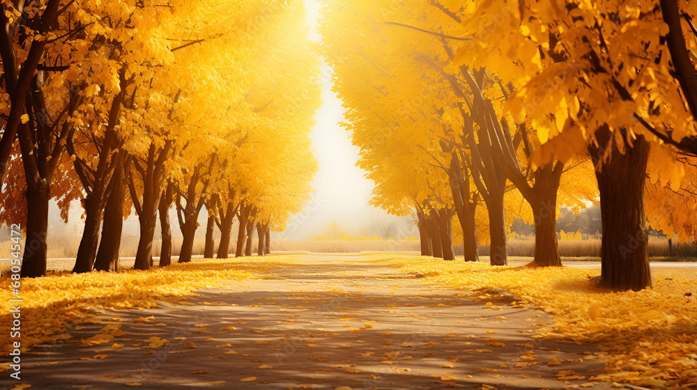 Yellow Leaves Park Images ,Autmn landscape images and backgrounds ,Beautiful HD wallpaper.AI Generative 