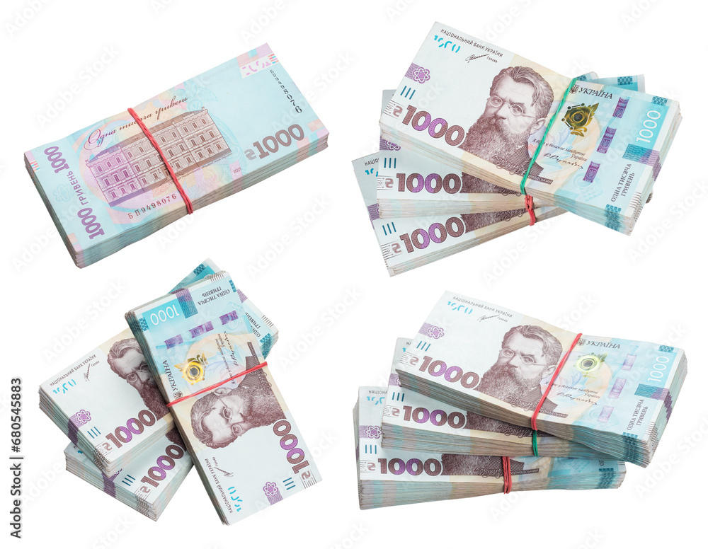 Bank packs of 1000 ukrainian hryvna, isolated on white background Bank packs of 1000 ukrainian hryvna, isolated on white background