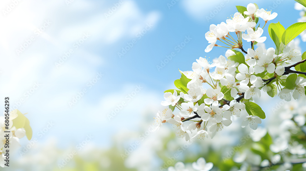 Cherry Blossom Serenity.blossom in spring. Spring landscape images,HD wallpaper for desktop white flowers on a tree.AI Generative 