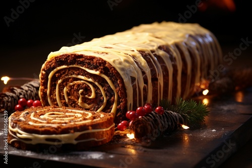 Classic Yule log a festive treat Christmas cake rolled and adorned for a delightful celebration