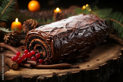 Classic Yule log a festive treat Christmas cake rolled and adorned for a delightful celebration