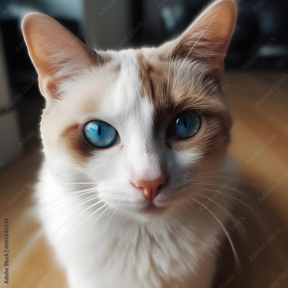 Cute cat pictures with two different eye colors. Generative AI