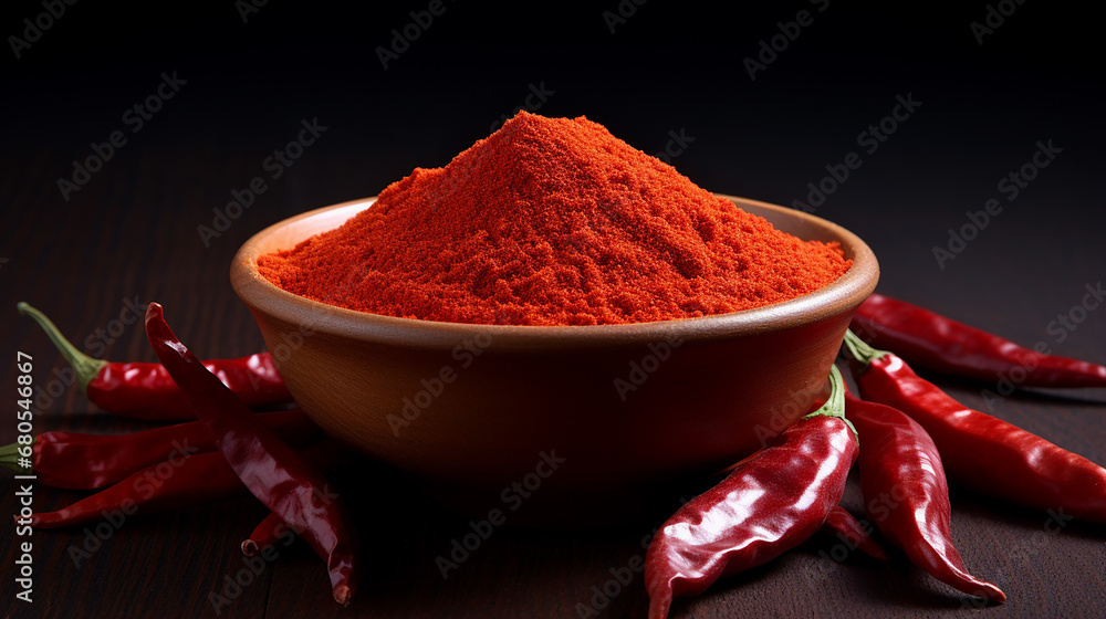 A chilli powder in the bowl in the white background. Made with generative ai A chilli powder in the bowl in the white background. Made with generative ai