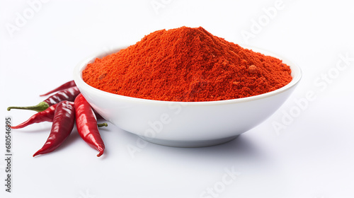 A chilli powder in the bowl in the white background. Made with generative ai