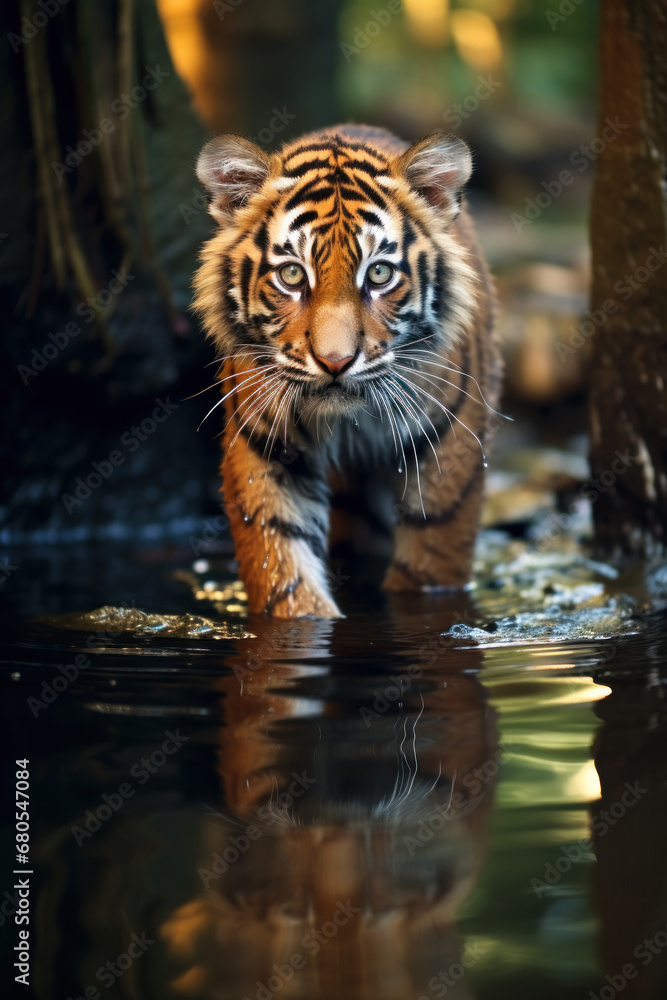 Tiger in water in jungle. Created with Generative AI