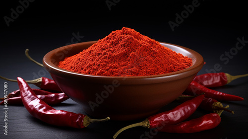 A chilli powder in the bowl in the white background. Made with generative ai