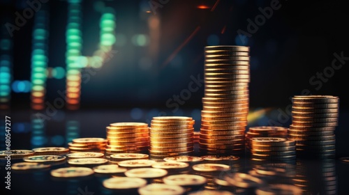 coin stacking and the financial business, graph stock financial, save, money, banking, wealth, finance, invest, gold, currency, economy, cash, growth, accounting