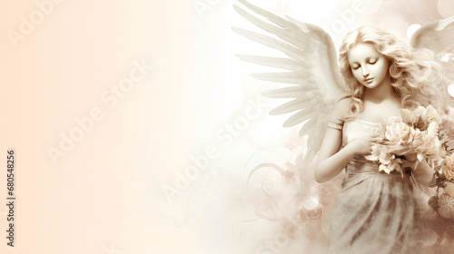 A delicate Christmas angel on a beige background. christmas card.