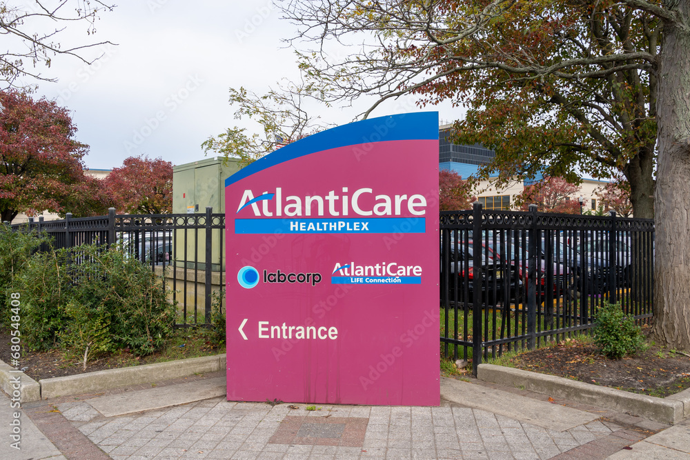 AtlantiCare HealthPlex sign at the entrance on Atlantic Ave in Atlantic