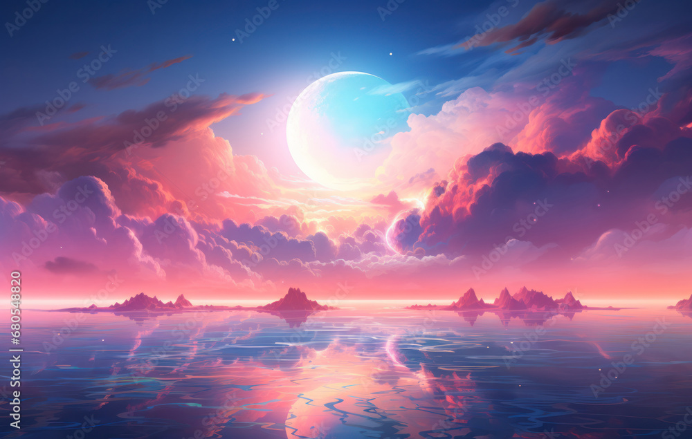 A futuristic wallpaper featuring colorful circles amidst clouds, Generative AI A futuristic wallpaper featuring colorful circles amidst clouds, Generative AI