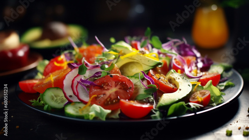 Delicious and juicy salad on the plate