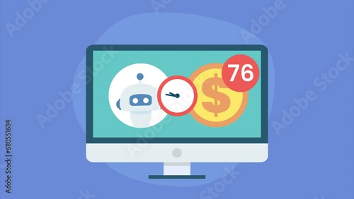 Motion Graphic Animation of Ai robot making money for human business. 2D Animation Video Clip