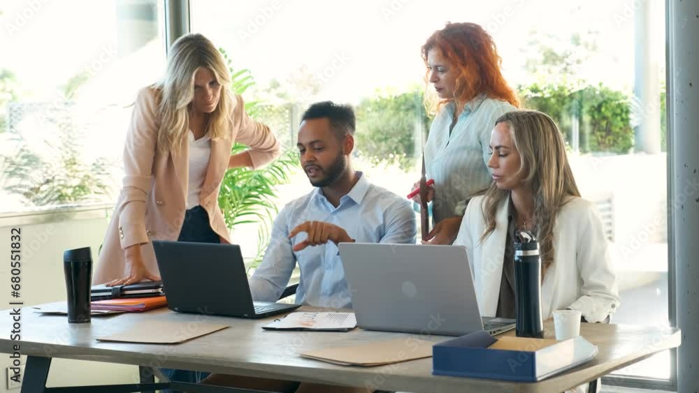 Multiethnic business group of people working together in the office.