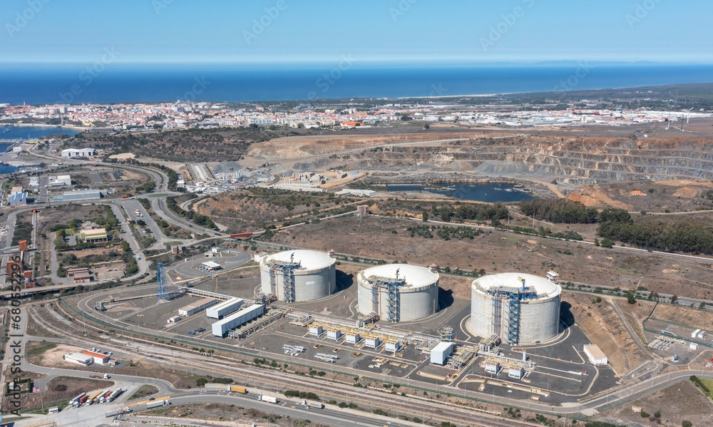 An aerial view of a liquefied natural gas storage Ren facility stored