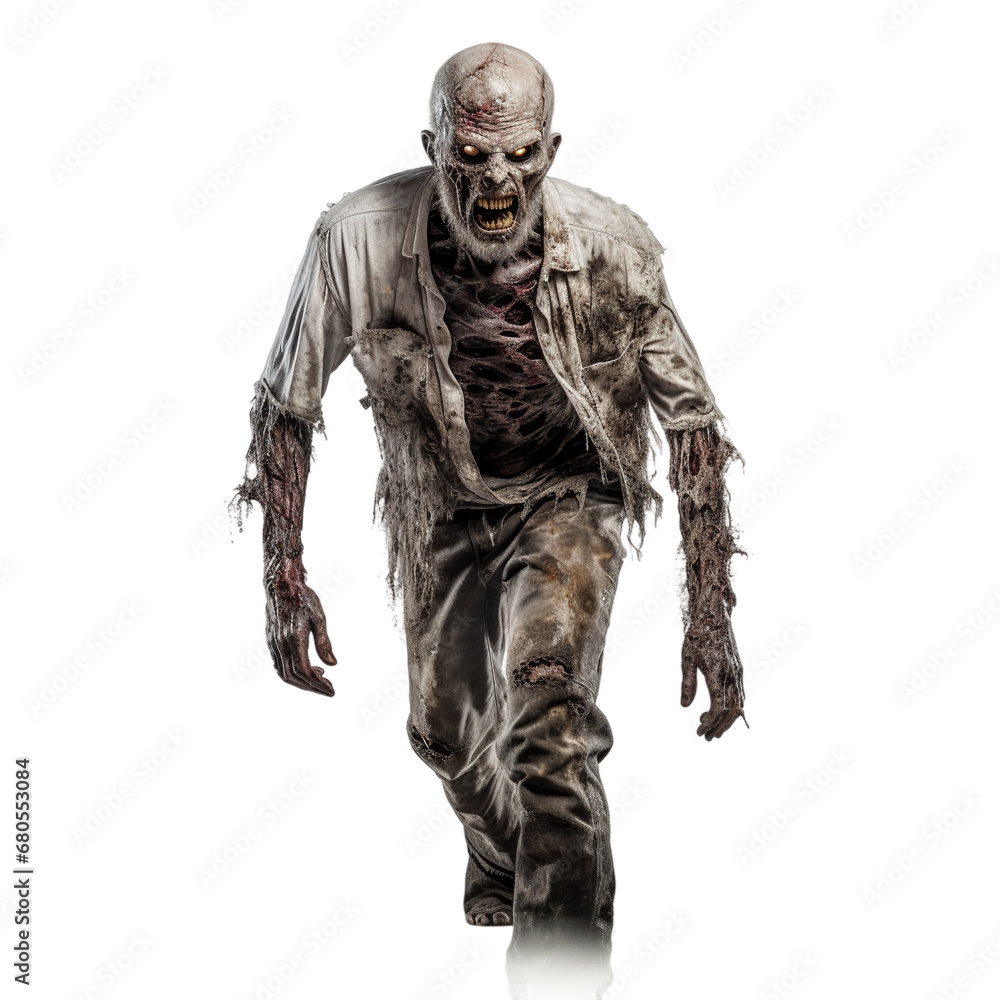 zombi isolated on transparent PNG background, Generative ai