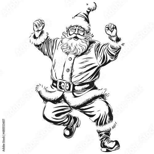 Santa Claus dancing Sketch Illustration Detailed Father Christmas Drawing  Classic Style  black white isolated Vector ink outlines template for greeting card  poster  invitation  logo