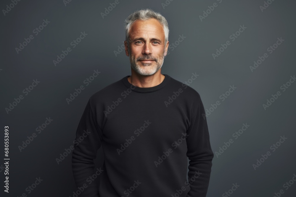 Portrait of a glad man in his 30s wearing a thermal fleece pullover against a minimalist or empty room background. AI Generation Portrait of a glad man in his 30s wearing a thermal fleece pullover against a minimalist or empty room background. AI Generation