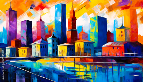 Abstract cityscape in gouache