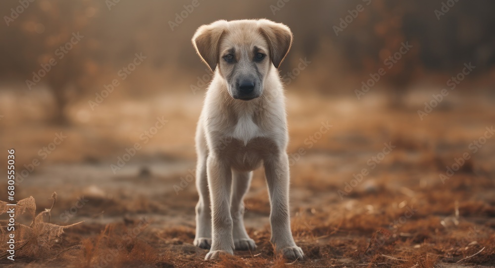 Cute Anatolian Shepherd Dog Puppy in Gold and White Isolated for Pet Lovers and Animal Enthusiasts.