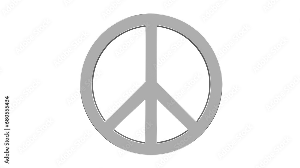 Silver symbol of peace isolated on transparent and white background. Hippie concept. 3D render Silver symbol of peace isolated on transparent and white background. Hippie concept. 3D render