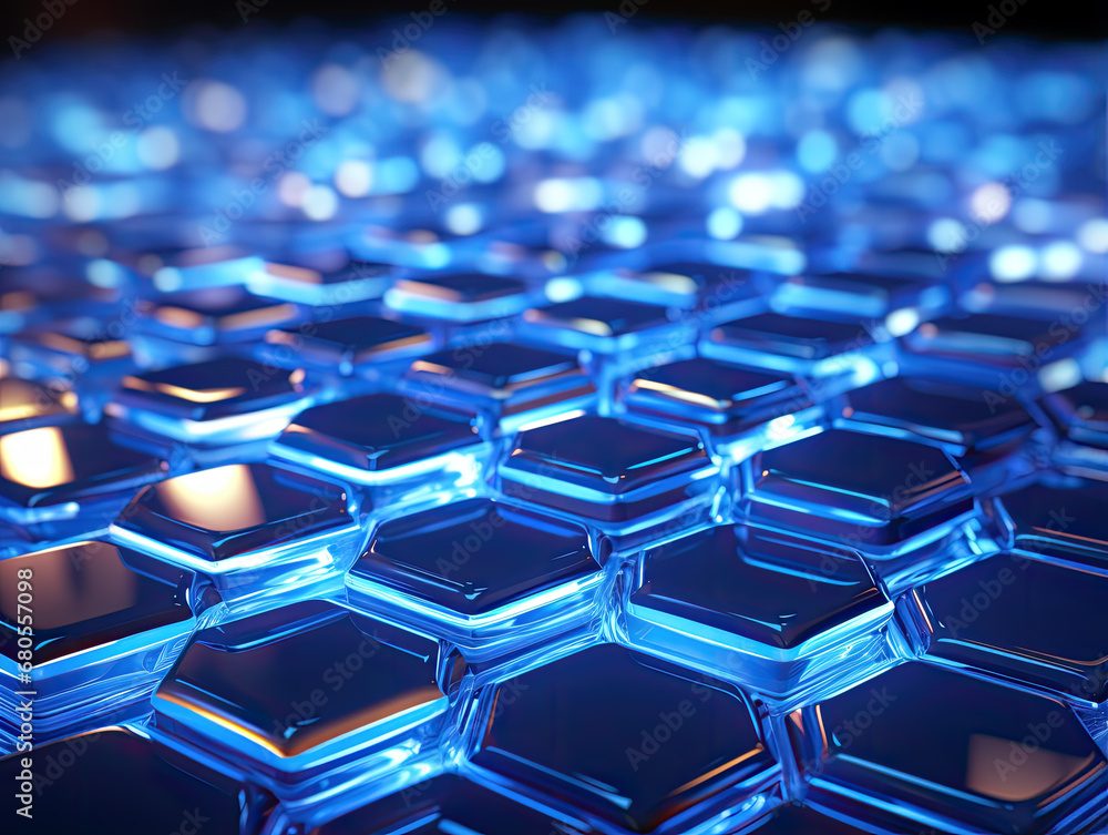 Futuristic hexagon pattern of abstract blue surface with light rays. 3D Rendering. Futuristic hexagon pattern of abstract blue surface with light rays. 3D Rendering.