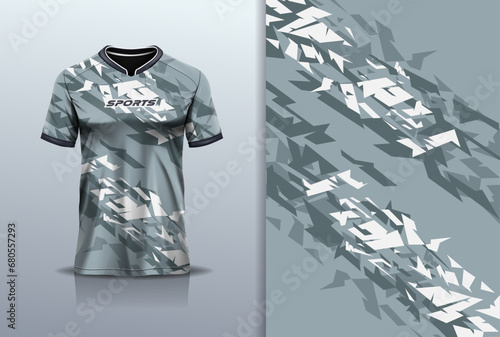 Tshirt mockup abstract grunge sport jersey design for football soccer, racing, esports, running, gray color