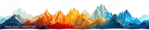 Rocky mountain vector shapes clipart on white background. Wide panoramic view. 