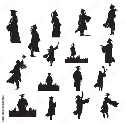 graduation Silhouette Vector On White Background.